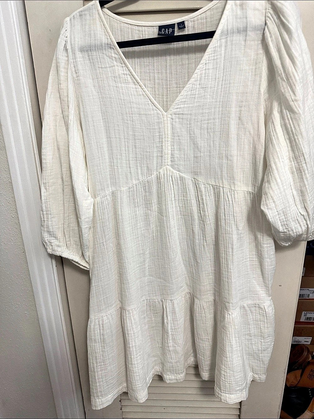 Gap Crinkle Gauze Tiered Mini Dress White Large